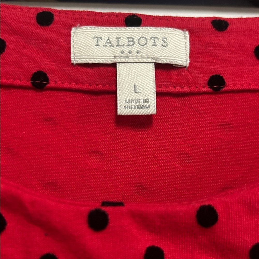 Talbots Red and Black Velvet Polka Dot Long Sleeve Top - Picture 4 of 5
